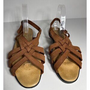 L.L. Bean Brown Leather Strappy Sandals Adjustable Buckle & Cushioned Sole Sz 11